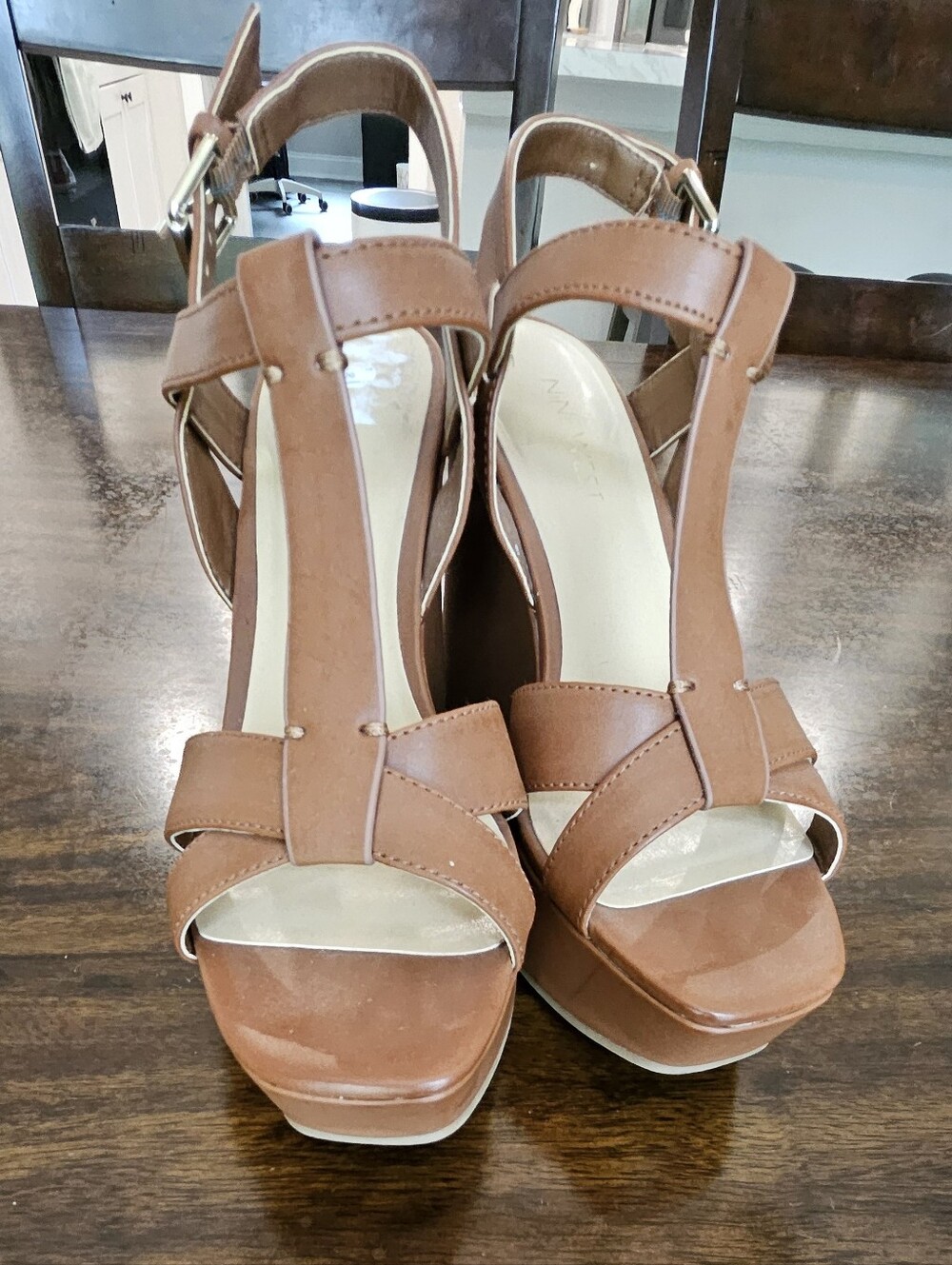 Women's Nine West Cognac Strappy Platform Heels